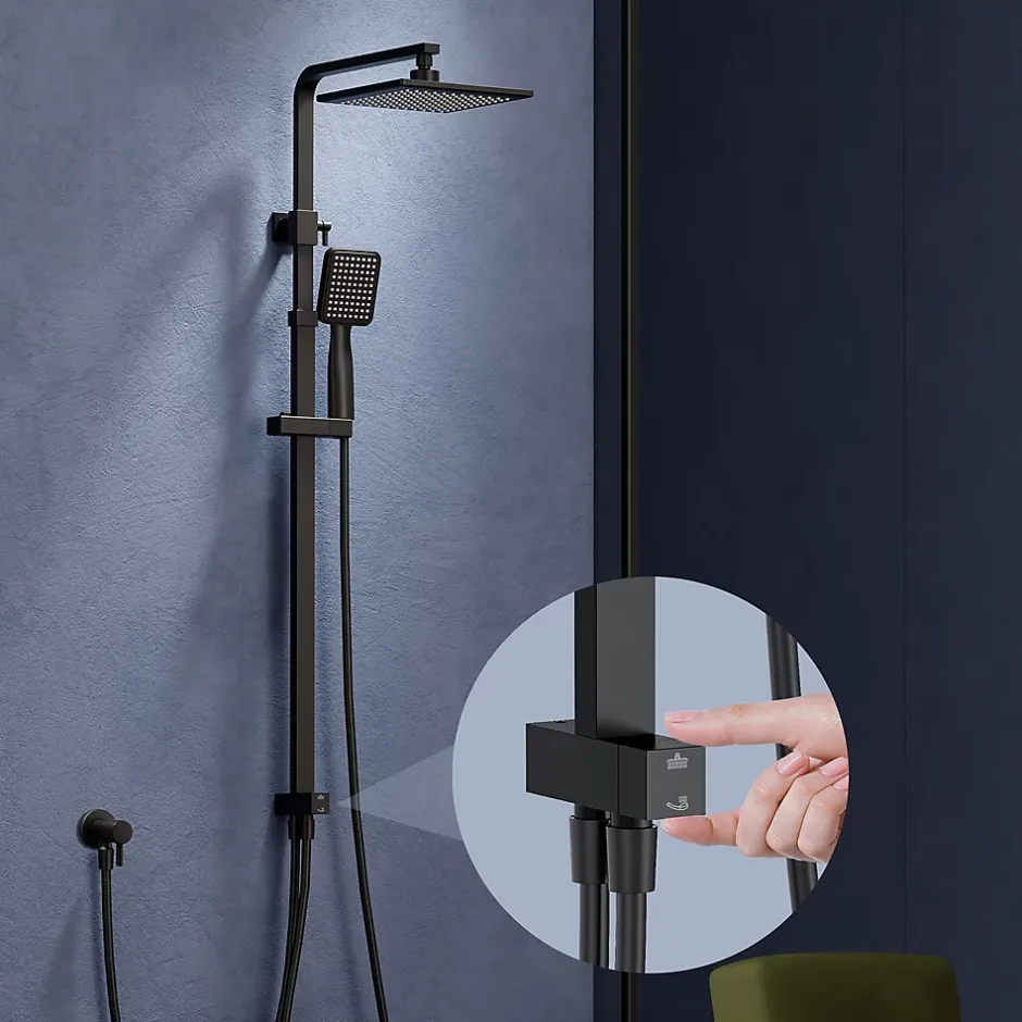 Homelody Colonne de Douche sans Mitigeur Systeme de Douche avec Douchette Set Kit de Douche en Acier Inox Noir Réglable en Hauteur* Colonne De Douche Sans Robinetterie