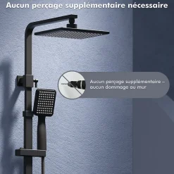 Homelody Colonne de Douche sans Mitigeur Systeme de Douche avec Douchette Set Kit de Douche en Acier Inox Noir Réglable en Hauteur* Colonne De Douche Sans Robinetterie