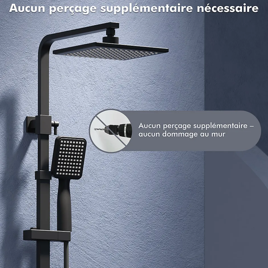 Homelody Colonne de Douche sans Mitigeur Systeme de Douche avec Douchette Set Kit de Douche en Acier Inox Noir Réglable en Hauteur* Colonne De Douche Sans Robinetterie