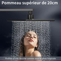 Homelody Colonne de Douche sans Mitigeur Systeme de Douche avec Douchette Set Kit de Douche en Acier Inox Noir Réglable en Hauteur* Colonne De Douche Sans Robinetterie