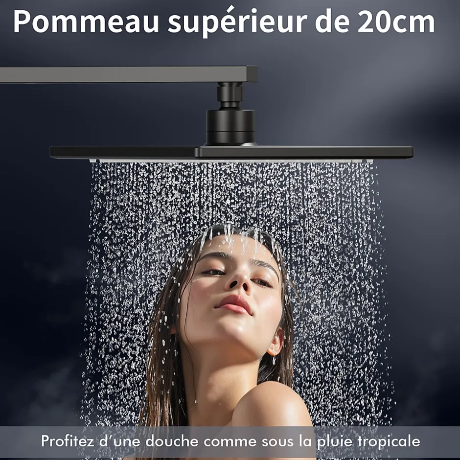 Homelody Colonne de Douche sans Mitigeur Systeme de Douche avec Douchette Set Kit de Douche en Acier Inox Noir Réglable en Hauteur* Colonne De Douche Sans Robinetterie