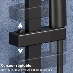 Homelody Colonne de Douche sans Mitigeur Systeme de Douche avec Douchette Set Kit de Douche en Acier Inox Noir Réglable en Hauteur* Colonne De Douche Sans Robinetterie