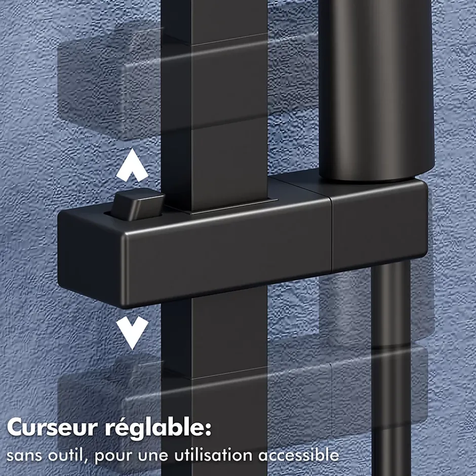 Homelody Colonne de Douche sans Mitigeur Systeme de Douche avec Douchette Set Kit de Douche en Acier Inox Noir Réglable en Hauteur* Colonne De Douche Sans Robinetterie