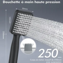 Homelody Colonne de Douche sans Mitigeur Systeme de Douche avec Douchette Set Kit de Douche en Acier Inox Noir Réglable en Hauteur* Colonne De Douche Sans Robinetterie