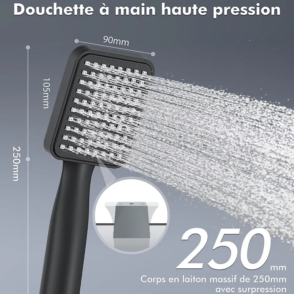 Homelody Colonne de Douche sans Mitigeur Systeme de Douche avec Douchette Set Kit de Douche en Acier Inox Noir Réglable en Hauteur* Colonne De Douche Sans Robinetterie
