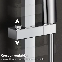 Homelody Colonne de Douche sans Mitigeur Systeme de Douche avec Douchette Set Kit de Douche en Acier Inox Réglable en Hauteur Chromé