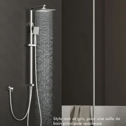 Homelody Colonne de Douche sans Mitigeur Systeme de Douche avec Douchette Set Kit de Douche en Acier Inox Réglable en Hauteur Chromé