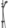 Hansgrohe Colonne de douche sans robinetterie avec pommeau + douchette 2 jets + flexible + barre réglable, noir mat, Vernis Shape* Colonne De Douche Sans Robinetterie
