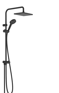 Hansgrohe Colonne de douche sans robinetterie avec pommeau + douchette 2 jets + flexible + barre réglable, noir mat, Vernis Shape* Colonne De Douche Sans Robinetterie