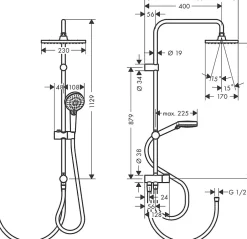 Hansgrohe Colonne de douche sans robinetterie avec pommeau + douchette 2 jets + flexible + barre réglable, noir mat, Vernis Shape* Colonne De Douche Sans Robinetterie
