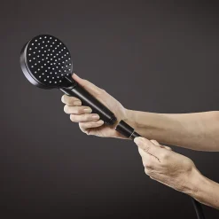 Hansgrohe Colonne de douche sans robinetterie avec pommeau + douchette 2 jets + flexible + barre réglable, noir mat, Vernis Shape* Colonne De Douche Sans Robinetterie