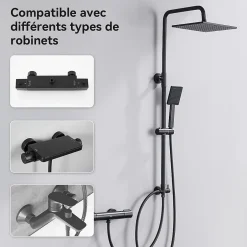 Sofetiy Max Colonne de douche sans robinetterie avec pommeau + douchette+ flexible + barre réglable, Noir