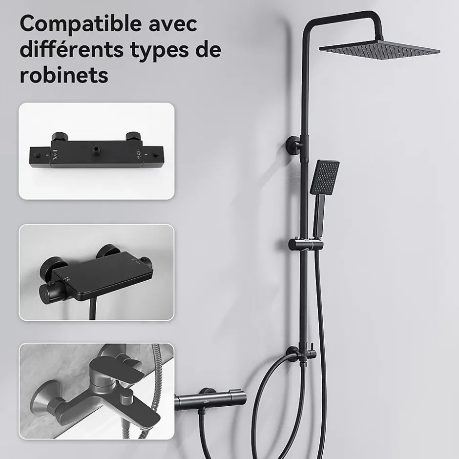Sofetiy Max Colonne de douche sans robinetterie avec pommeau + douchette+ flexible + barre réglable, Noir