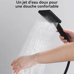 Sofetiy Max Colonne de douche sans robinetterie avec pommeau + douchette+ flexible + barre réglable, Noir