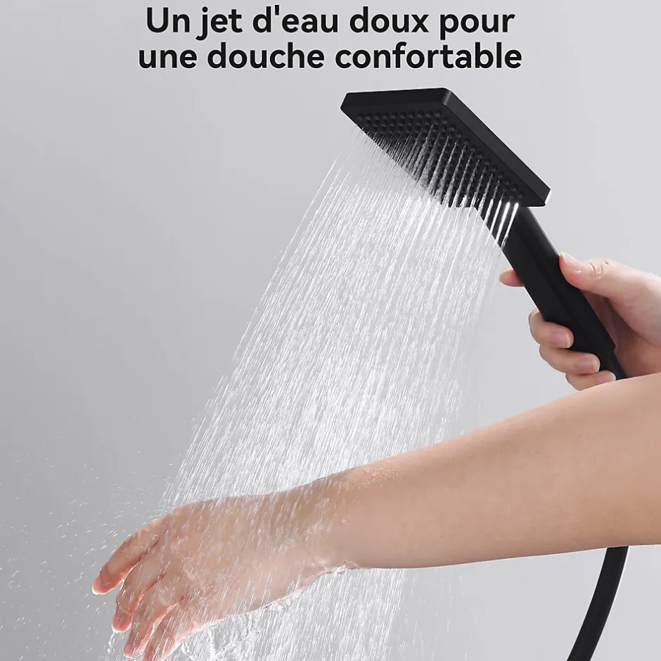 Sofetiy Max Colonne de douche sans robinetterie avec pommeau + douchette+ flexible + barre réglable, Noir