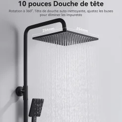 Sofetiy Max Colonne de douche sans robinetterie avec pommeau + douchette+ flexible + barre réglable, Noir