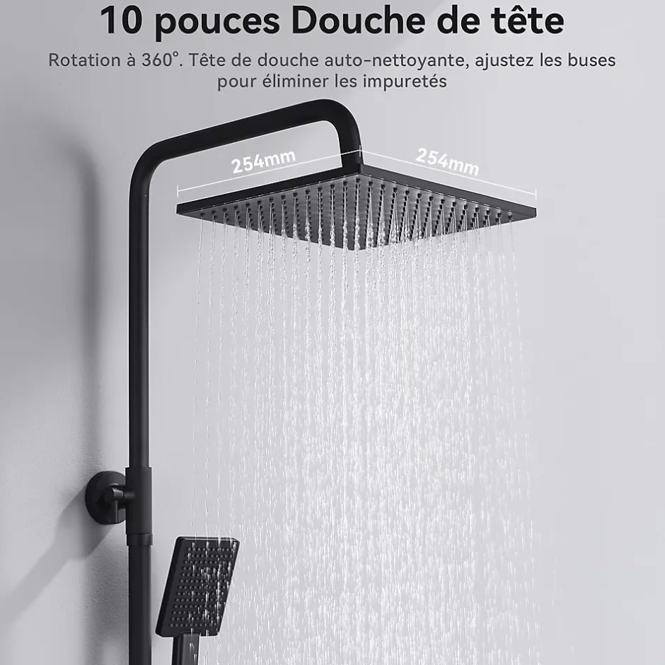 Sofetiy Max Colonne de douche sans robinetterie avec pommeau + douchette+ flexible + barre réglable, Noir