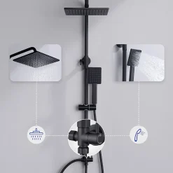 Sofetiy Max Colonne de douche sans robinetterie avec pommeau + douchette+ flexible + barre réglable, Noir