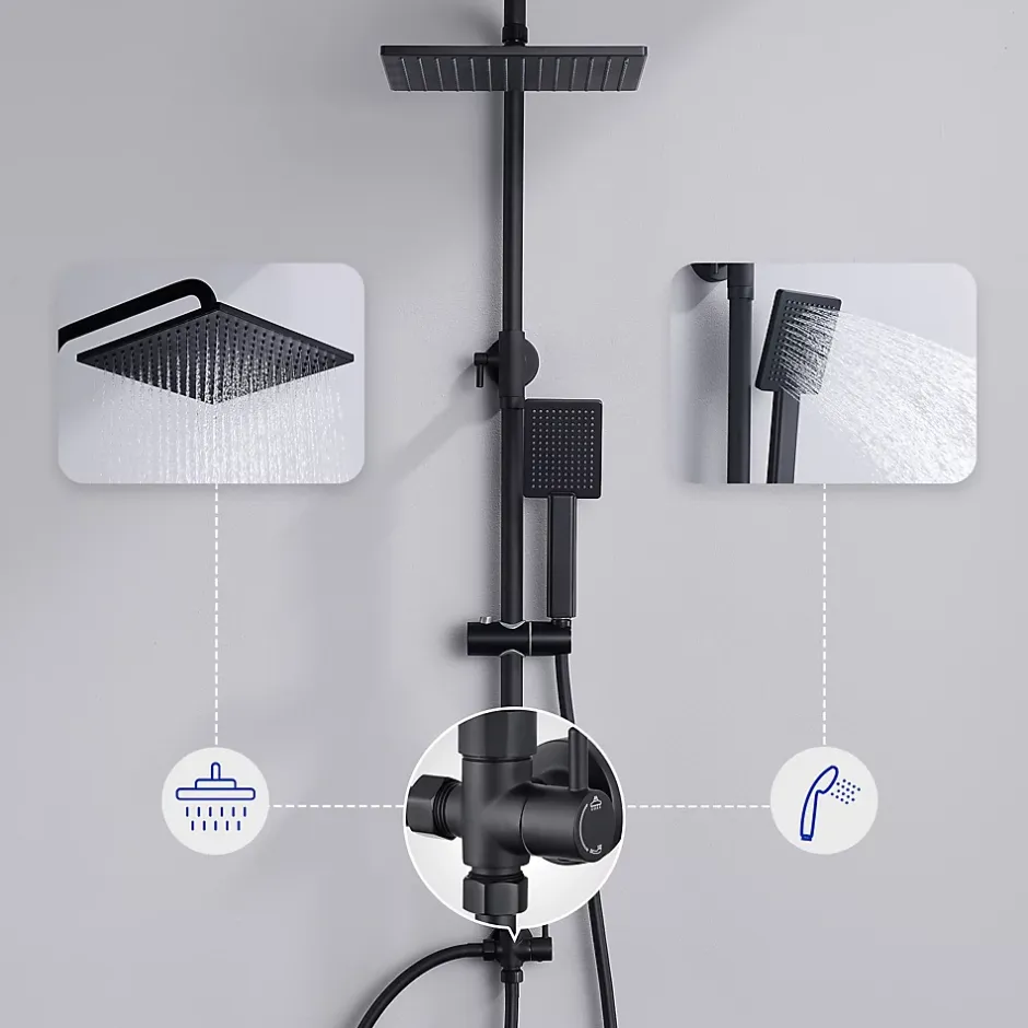 Sofetiy Max Colonne de douche sans robinetterie avec pommeau + douchette+ flexible + barre réglable, Noir