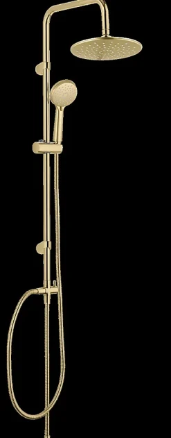 Wenko Colonne de douche sans robinetterie avec douchette + pomme de tête + barre réglable + flexible, doré, Young Line