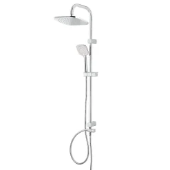 GoodHome Colonne de douche sans robinetterie avec pommeau + douchette 3 jets + flexible + barre réglable chrome Teesta