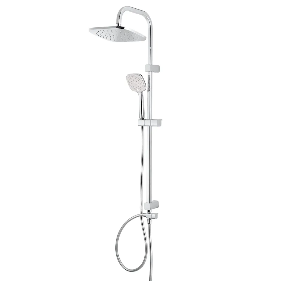 GoodHome Colonne de douche sans robinetterie avec pommeau + douchette 3 jets + flexible + barre réglable chrome Teesta