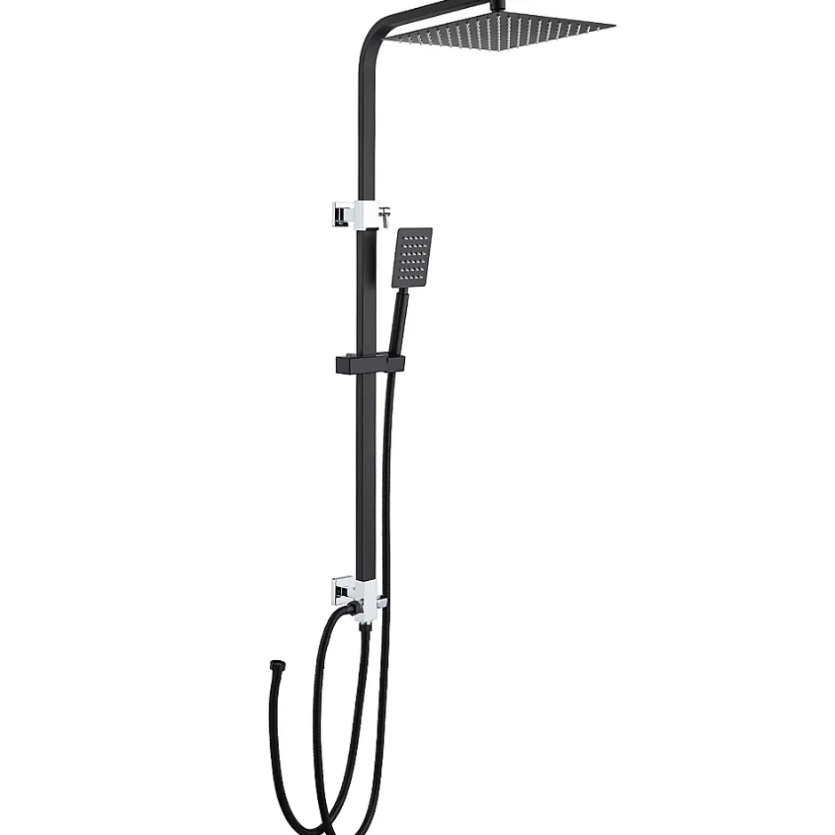 Auralum Max Colonne de douche sans robinetterie avec pommeau + douchette+ flexible + barre réglable, Noir* Robinet De Douche