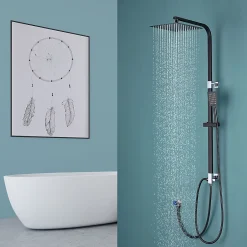 Auralum Max Colonne de douche sans robinetterie avec pommeau + douchette+ flexible + barre réglable, Noir* Robinet De Douche