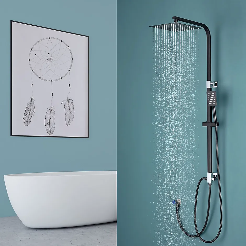 Auralum Max Colonne de douche sans robinetterie avec pommeau + douchette+ flexible + barre réglable, Noir* Robinet De Douche