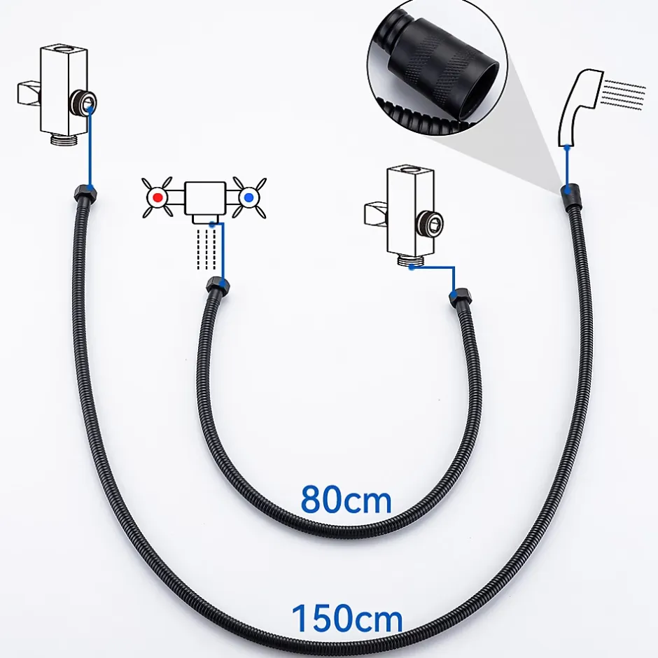 Auralum Max Colonne de douche sans robinetterie avec pommeau + douchette+ flexible + barre réglable, Noir* Robinet De Douche