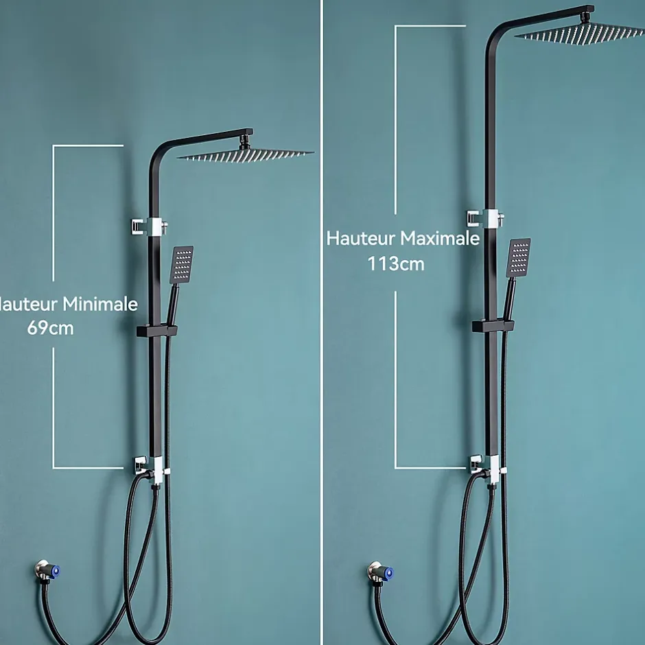 Auralum Max Colonne de douche sans robinetterie avec pommeau + douchette+ flexible + barre réglable, Noir* Robinet De Douche