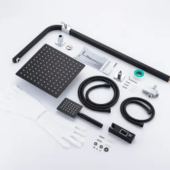 Auralum Max Colonne de douche sans robinetterie avec pommeau + douchette+ flexible + barre réglable, Noir* Robinet De Douche