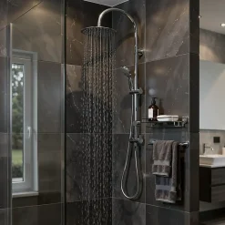 GoodHome Colonne de douche sans robinetterie avec pommeau + barre réglable + douchette 1 jet + flexible chrome Blyth* Colonne De Douche Sans Robinetterie