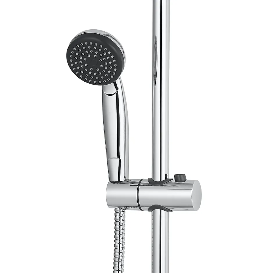 GoodHome Colonne de douche sans robinetterie avec pommeau + barre réglable + douchette 1 jet + flexible chrome Blyth* Colonne De Douche Sans Robinetterie