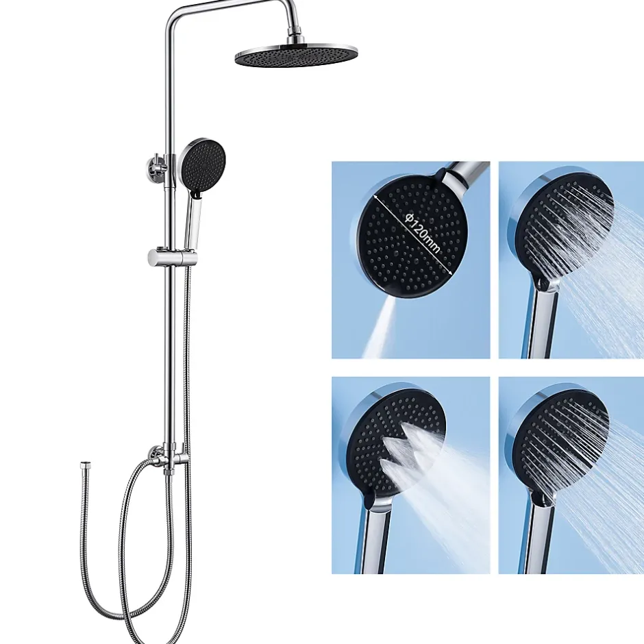 Sofetiy Max Colonne de douche sans robinetterie avec pommeau + douchette 4 jets + flexible + barre réglable, chromé