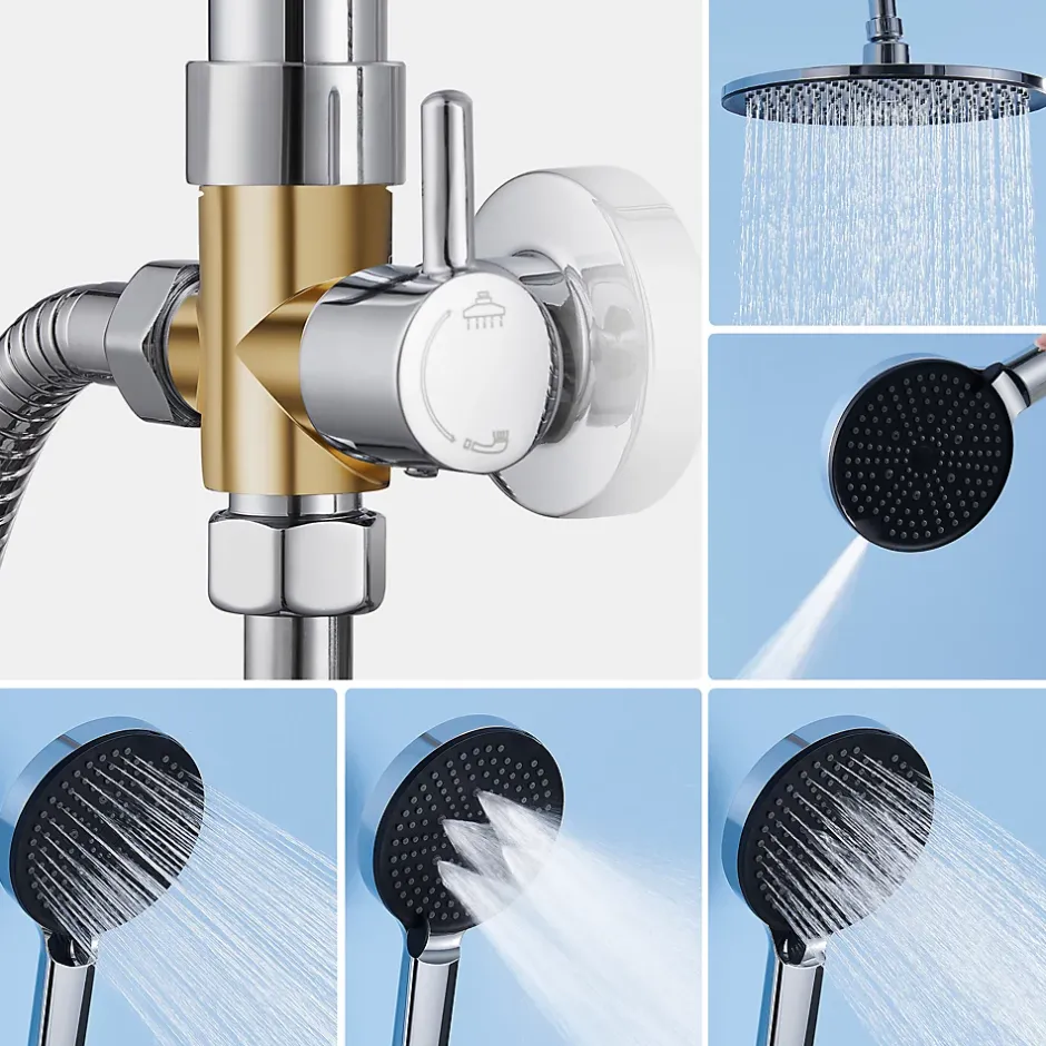 Sofetiy Max Colonne de douche sans robinetterie avec pommeau + douchette 4 jets + flexible + barre réglable, chromé