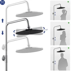 Sofetiy Max Colonne de douche sans robinetterie avec pommeau + douchette 4 jets + flexible + barre réglable, chromé