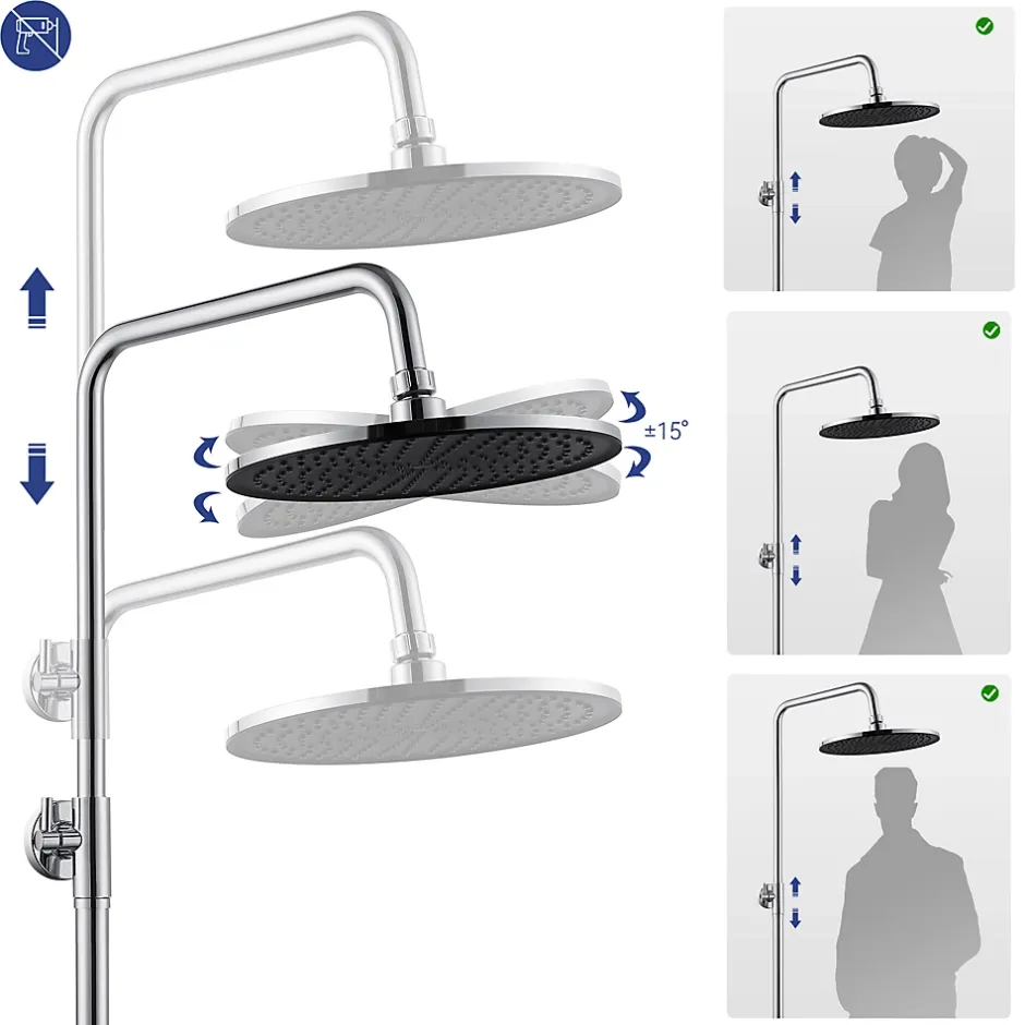 Sofetiy Max Colonne de douche sans robinetterie avec pommeau + douchette 4 jets + flexible + barre réglable, chromé