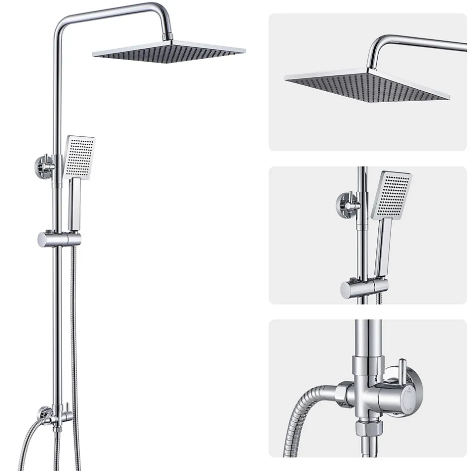 Auralum Max Colonne de douche sans robinetterie avec pommeau + douchette + flexible + barre réglable, chromé