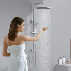 Auralum Max Colonne de douche sans robinetterie avec pommeau + douchette + flexible + barre réglable, chromé