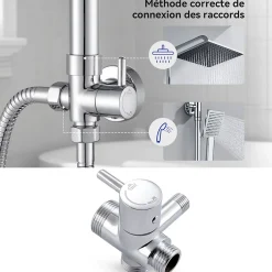 Auralum Max Colonne de douche sans robinetterie avec pommeau + douchette + flexible + barre réglable, chromé