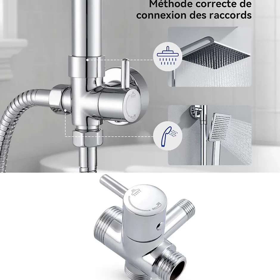 Auralum Max Colonne de douche sans robinetterie avec pommeau + douchette + flexible + barre réglable, chromé