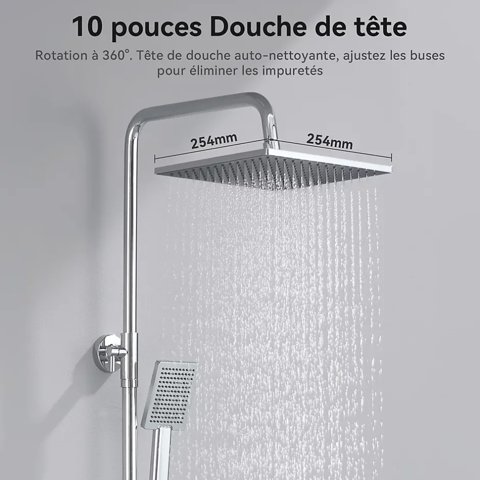 Auralum Max Colonne de douche sans robinetterie avec pommeau + douchette + flexible + barre réglable, chromé