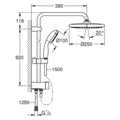 Grohe Colonne de douche sans robinetterie Vitalio Start 250 1 jet Noir mat* Colonne De Douche Sans Robinetterie