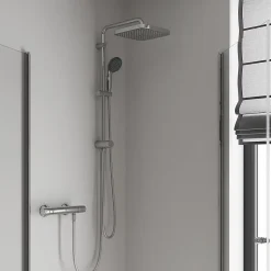 Grohe Colonne de douche sans robinetterie avec pommeau + douchette 1 jet + flexible + barre réglable Vitalio Start 250 Cube