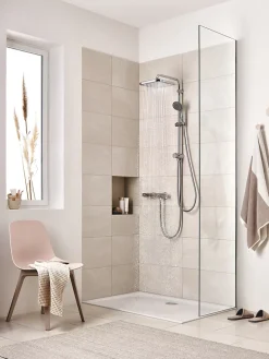 Grohe Colonne de douche sans robinetterie avec pommeau + douchette 1 jet + flexible + barre réglable Vitalio Start 250 Cube