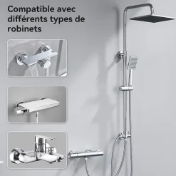 Sofetiy Max Colonne de douche sans robinetterie avec pommeau + douchette+ flexible + barre réglable, chrome* Robinet De Douche