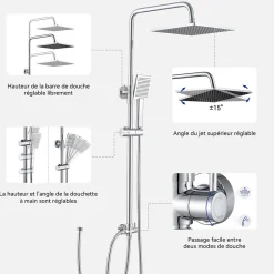 Sofetiy Max Colonne de douche sans robinetterie avec pommeau + douchette+ flexible + barre réglable, chrome* Robinet De Douche
