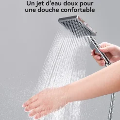 Sofetiy Max Colonne de douche sans robinetterie avec pommeau + douchette+ flexible + barre réglable, chrome* Robinet De Douche