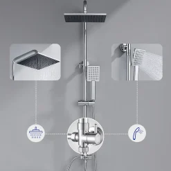 Sofetiy Max Colonne de douche sans robinetterie avec pommeau + douchette+ flexible + barre réglable, chrome* Robinet De Douche